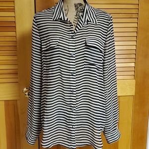 Black and tan striped blouse